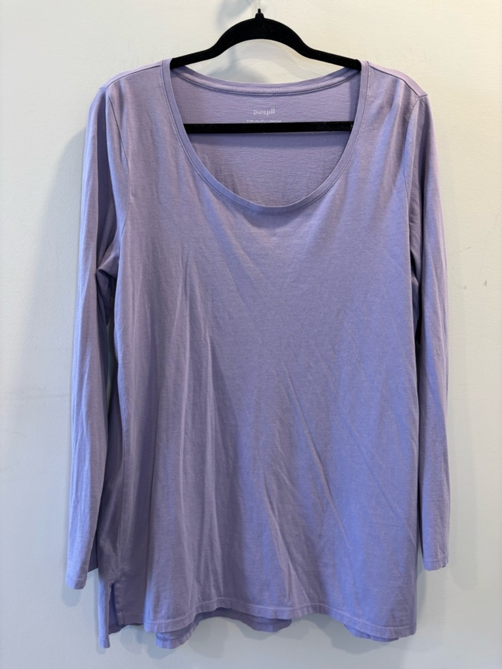 J. Jill Pima Cotton Long Sleeve Scoop Neck Top Medium Purple Split Hem Tee